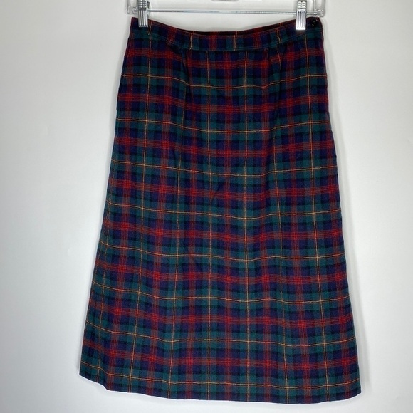 Vintage Pendleton Green Blue Tartan Wool Pencil Skirt Size 10 - Picture 1 of 6